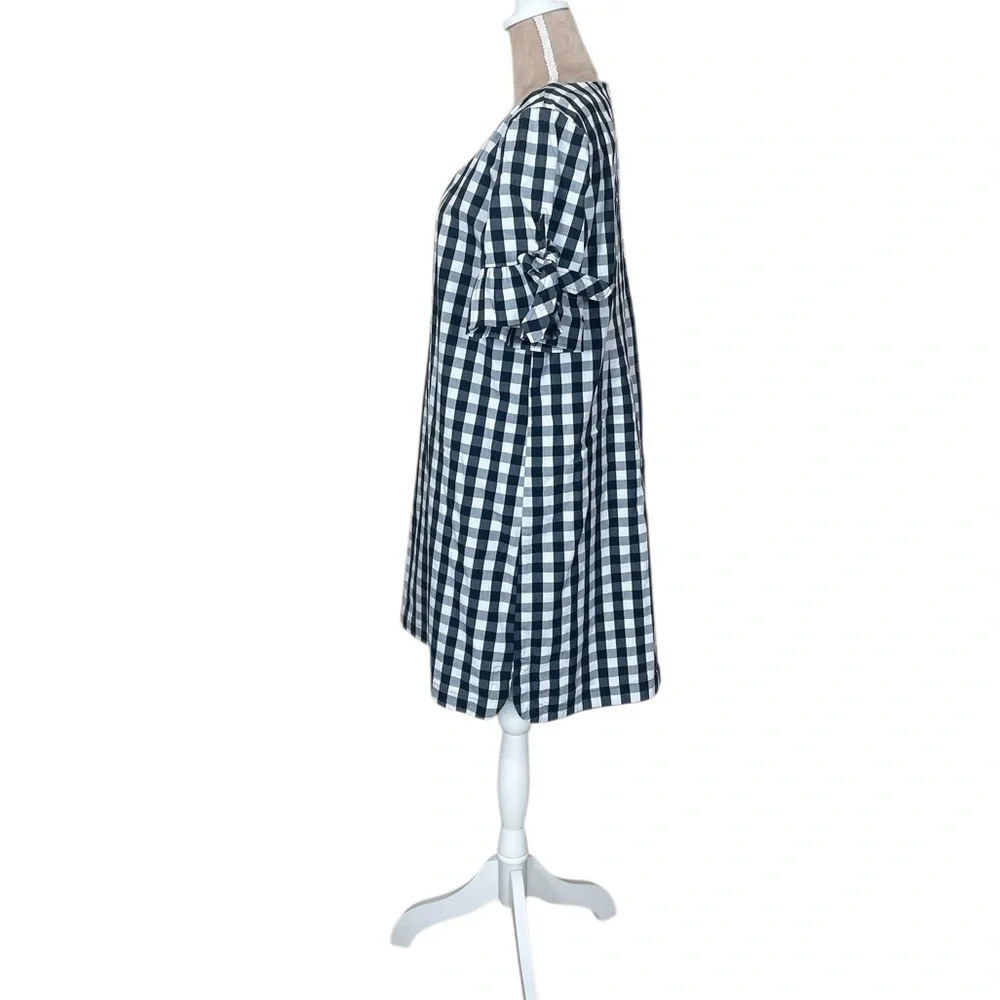 J. Crew Black and White Gingham Tie-Sleeve Mini Dress